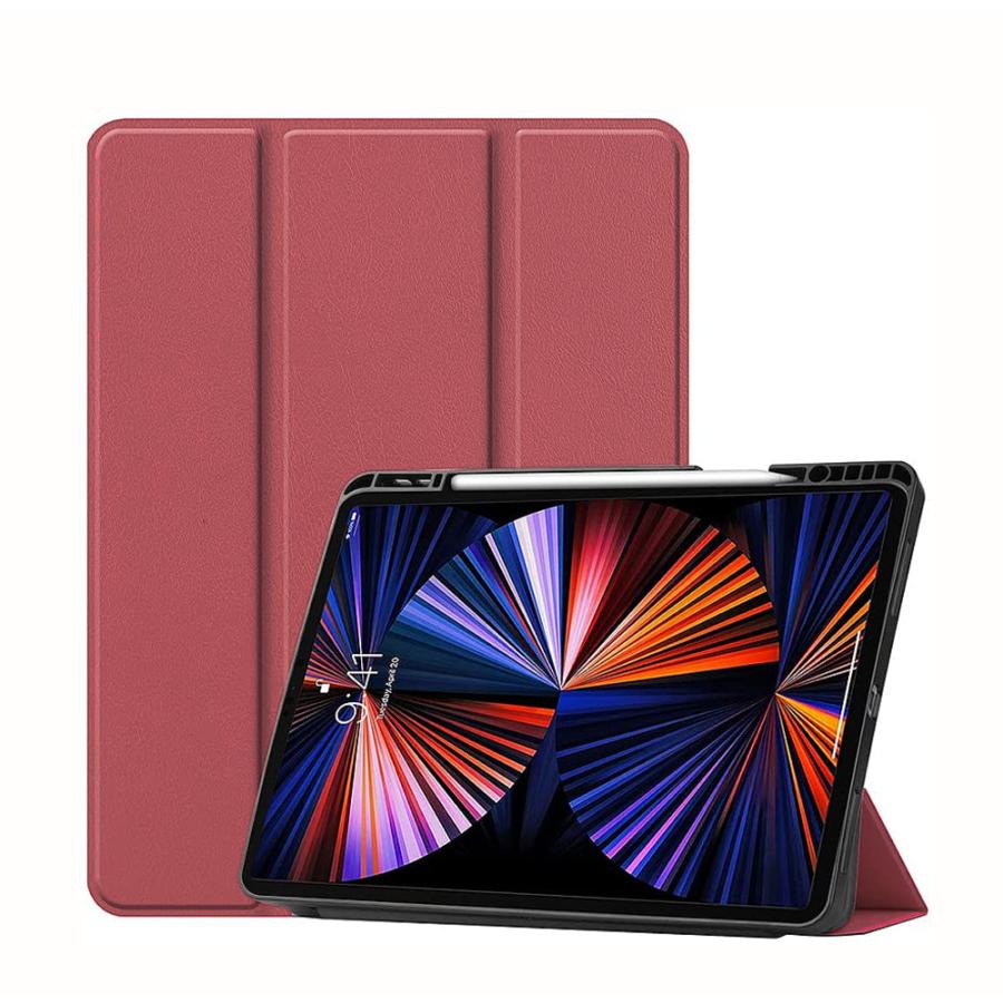 iPadケース 三つ折り スタンド機能付き マグネット式 PUレザー 軽量 耐衝撃  レッド