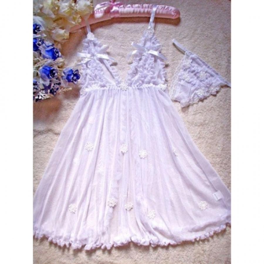 セクシー下着 ベビードール シースルー 花付 ワンピースセット 1010 