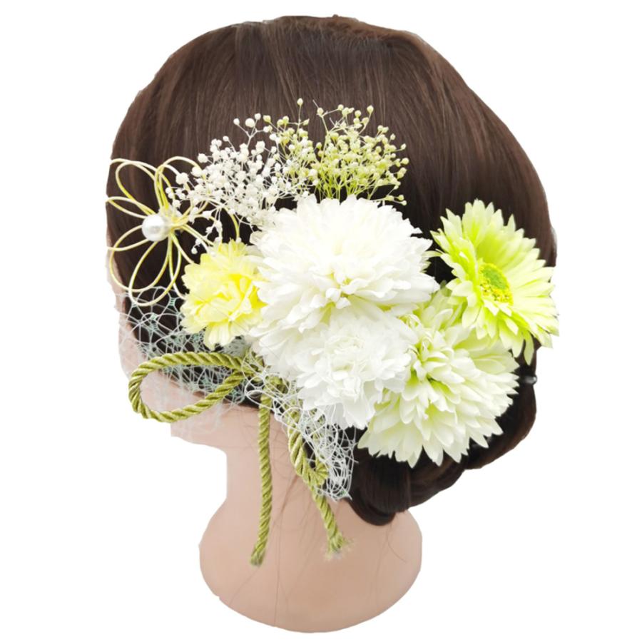 結婚式 卒業式 着物 成人式 和装 造花 浴衣 髪飾り 振袖 ドライフラワー 水引 前撮り プリザー  緑