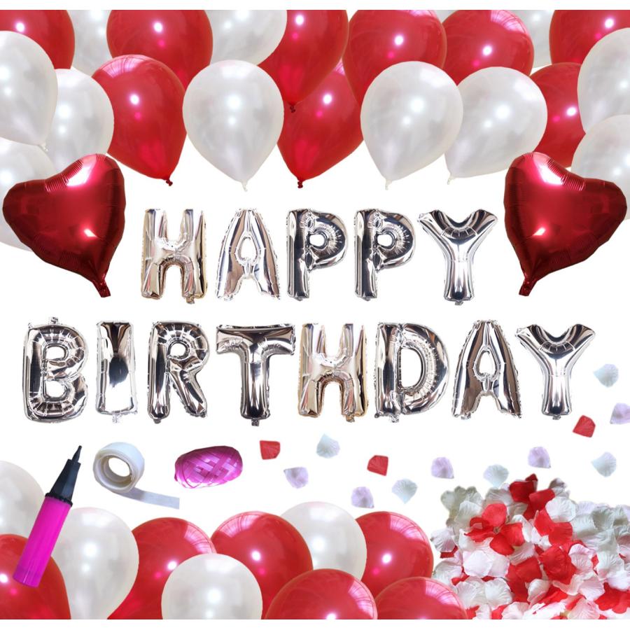 誕生日 バルーン 飾り 特大 バースデー アルミ バルーン パーティー デコ ハート 赤＆白