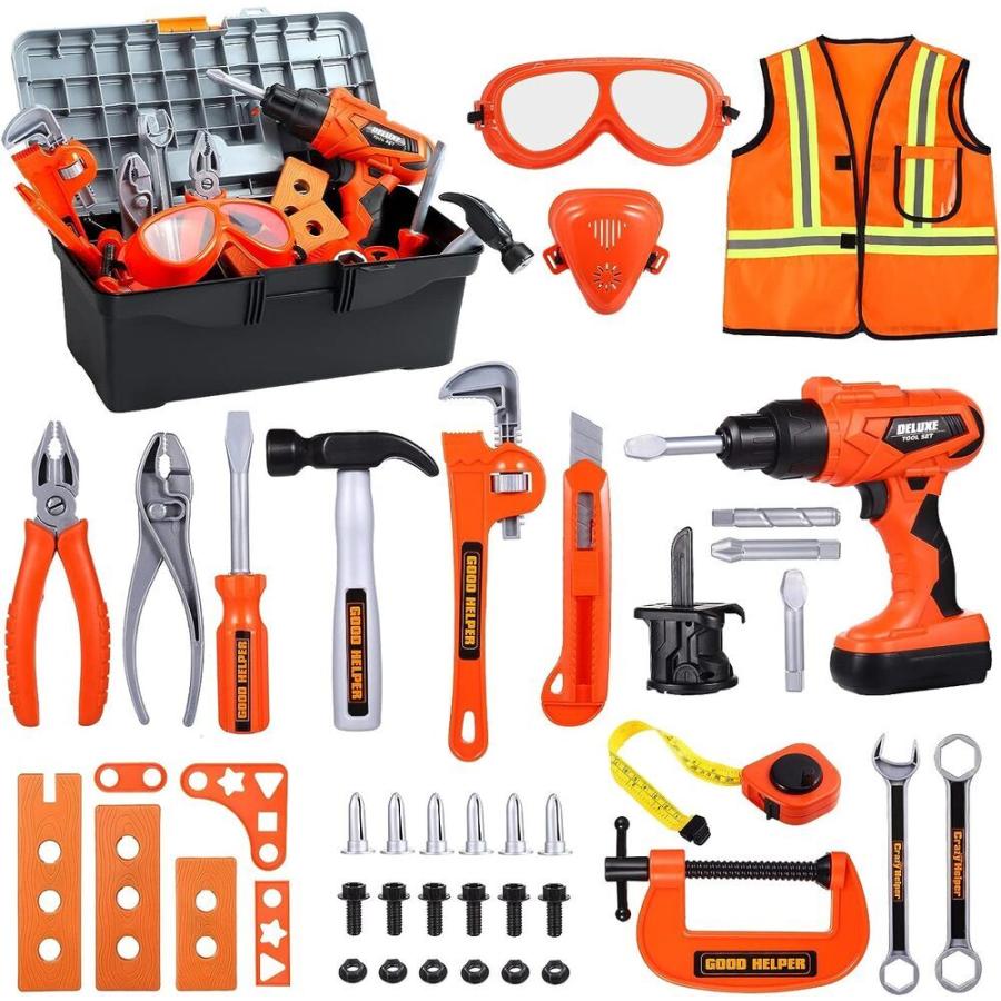 セット ボックス ツール バー ドリル 子供用 電子 おもちゃ 組み立て 男の子 椅子 タブレット エプロ 