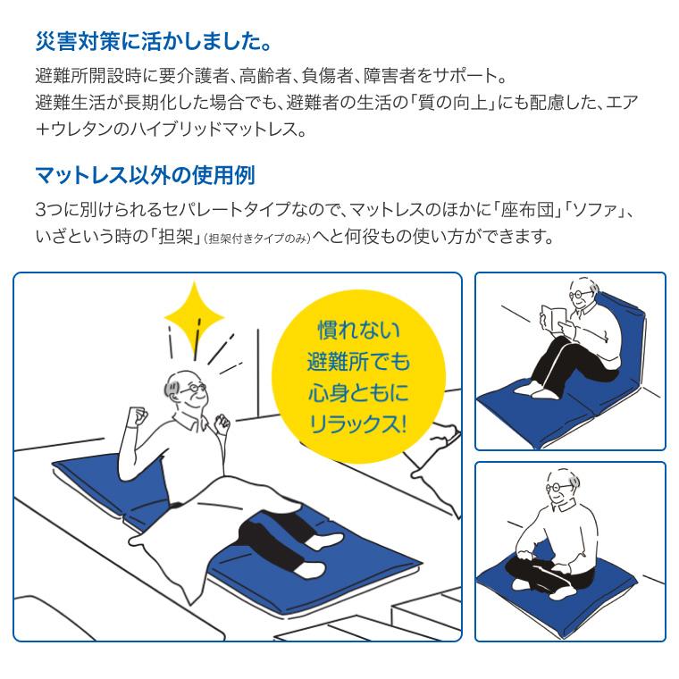 災害備蓄用高機能マットレス アルファプラR 担架なしタイプ PLAR-01 幅70×奥行180×厚さ8cm タイカ │ 防災グッズ 災害用品 防災用品 災害対策 備品 避難所の画像