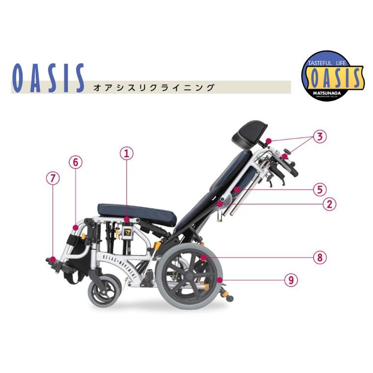 松永製作所 リクライニング 車椅子 オアシス OS-12TRSP 松永製作所】ティルト＆リクライニング コンパクト OS-12TRSP HB