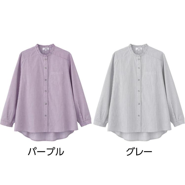 ブラウス レディース おしゃれ ストライプシャツ 春夏 ワンタッチテープブラウス M〜L LL 821660 ケアファッション │ トップス 羽織り ブラウス 長袖 女性 婦人 | ケアファッション・アクティブ | 01