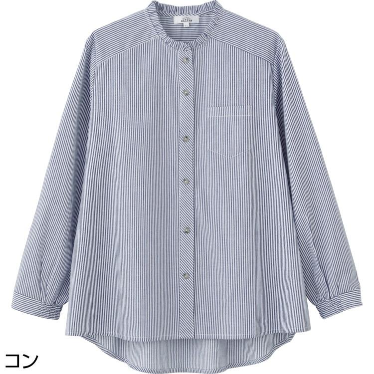 ブラウス レディース おしゃれ ストライプシャツ 春夏 ワンタッチテープブラウス M〜L LL 821660 ケアファッション │ トップス 羽織り ブラウス 長袖 女性 婦人 | ケアファッション・アクティブ | 05