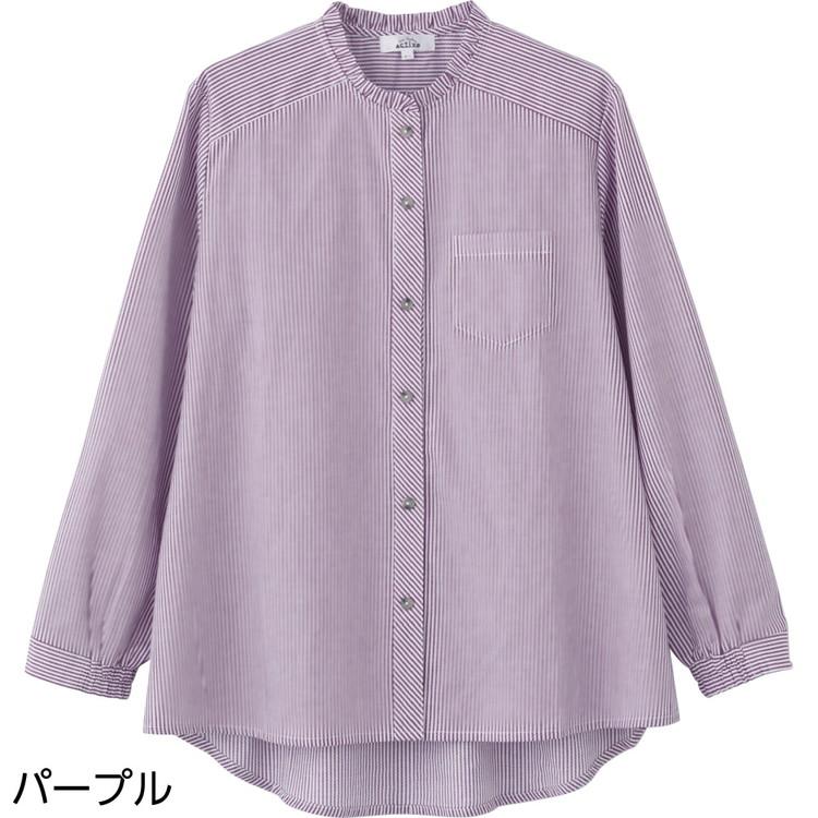 ブラウス レディース おしゃれ ストライプシャツ 春夏 ワンタッチテープブラウス M〜L LL 821660 ケアファッション │ トップス 羽織り ブラウス 長袖 女性 婦人 | ケアファッション・アクティブ | 06