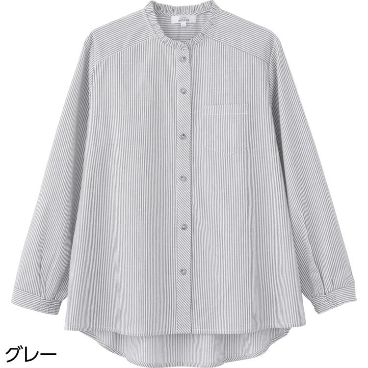 ブラウス レディース おしゃれ ストライプシャツ 春夏 ワンタッチテープブラウス M〜L LL 821660 ケアファッション │ トップス 羽織り ブラウス 長袖 女性 婦人 | ケアファッション・アクティブ | 07