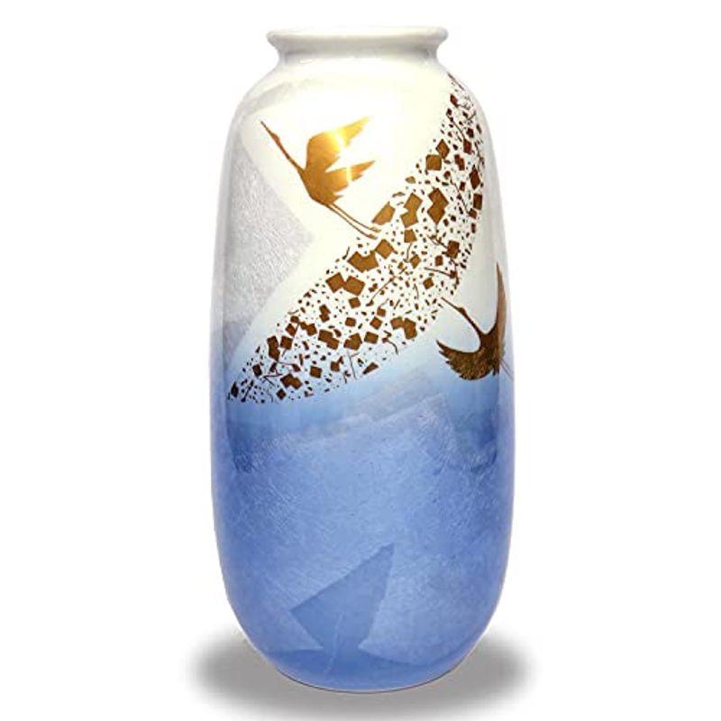 九谷焼 8号 花瓶 銀彩鶴紋 陶器 インテリア Pandp 陶器 8号