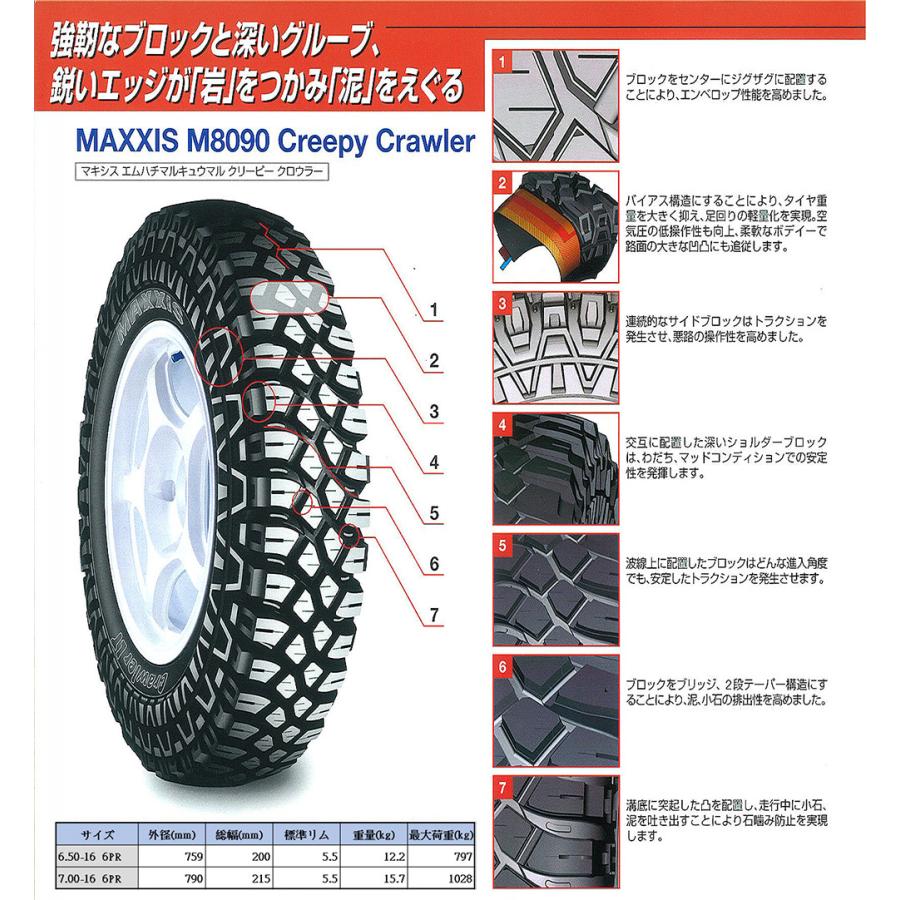 6.50-16　6PR　ジムニー　タイヤ　M8090　MAXXIS　クリーピークローラー　Creepy　マキシス　Crawler　650-16　2022年製　★法人宛送料無料★個人様宛は別途送料！