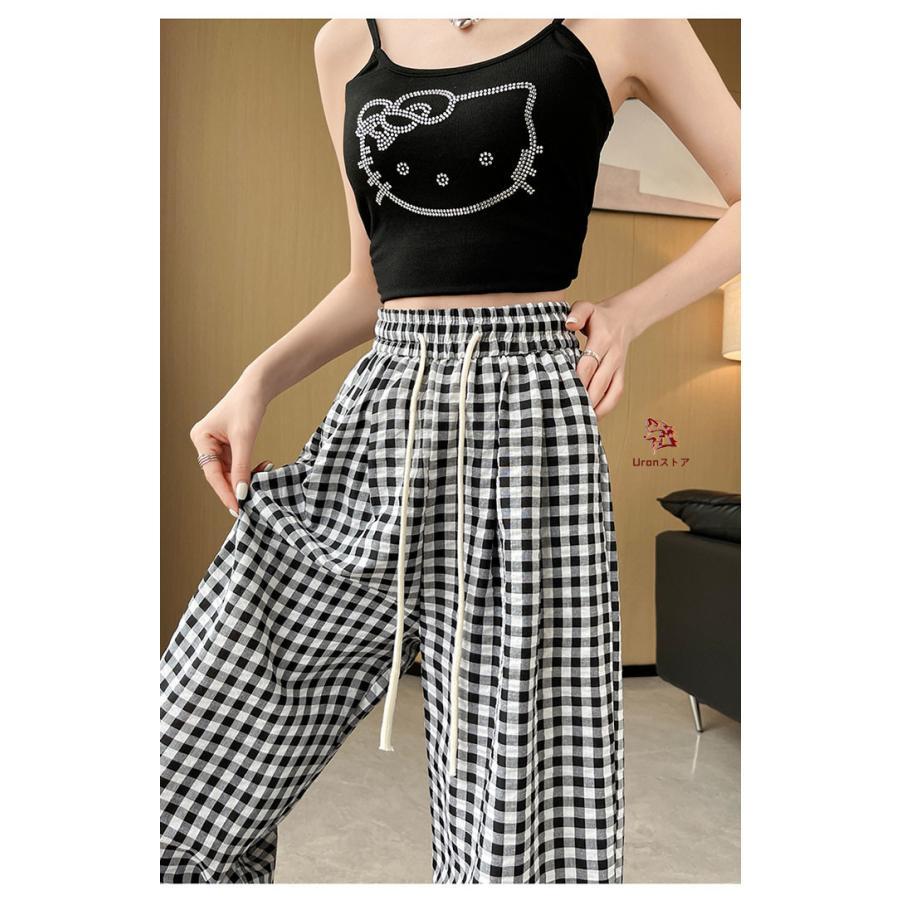 ワイドパンツ レディース ギンガムチェック パンツ 夏 レ
