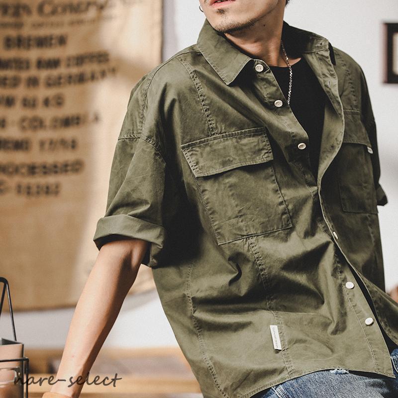 ミリタリーシャツ レトロ ポケットあり カッコイイ ワークシャツ  