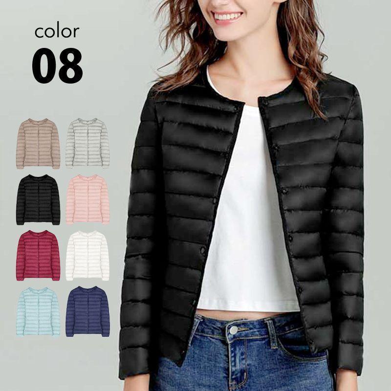 ノーカラーダウンジャケット レディース 秋 冬 軽量 ライトダウン S-XL