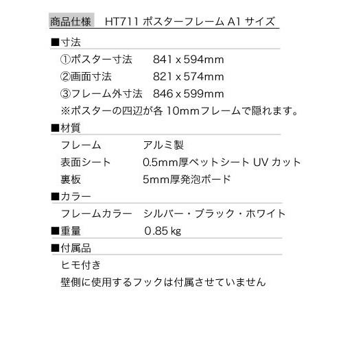 送料無料 ポスターフレームHT711 A1ブラック UVカット表面シート