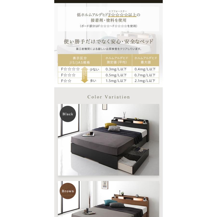 廃盤 ベッド シングル 海外製ポケットコイルマットレス付き 片面仕様 ブラック 収納付き 棚付き コンセント付き 木製 日本製フレーム |b04