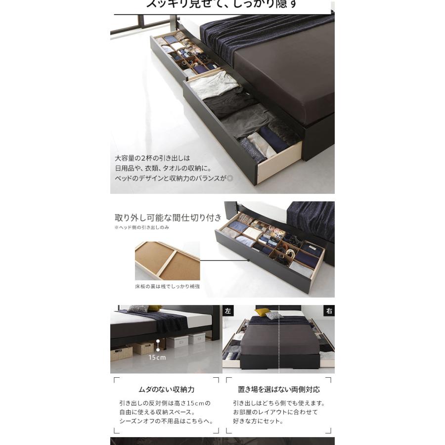 【上品】 ベッド シングル 海外製ポケットコイルマットレス付き 片面仕様 ブラック 収納付き 棚付き 日本製フレーム 木製 AJITO アジット |b04