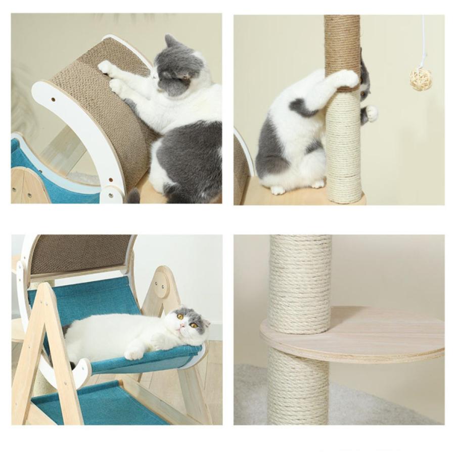 キャットタワー 据え置き 大型猫 中型 ハンモック付 木製 おもちゃ 運動不足 安定 頑丈 ねこ 爪とぎ 爪研ぎ 多頭飼い 麻紐 子猫 シニア 省スペース 多機能