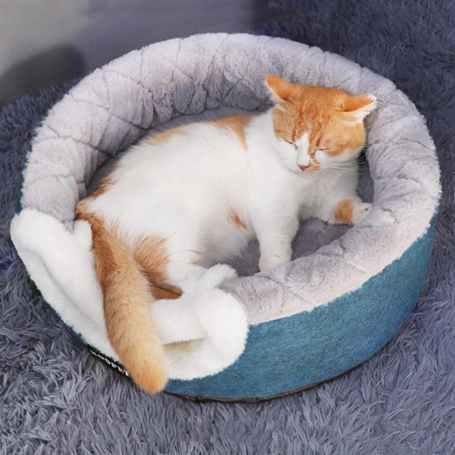 猫ベッド ペットベッド 猫 ドーム型 猫ハウス 2WAY 暖かい クッション キャットハウス 2in1 小型犬 犬猫兼用 ふわふわ 柔らかい S/M  サイズ 送料無料