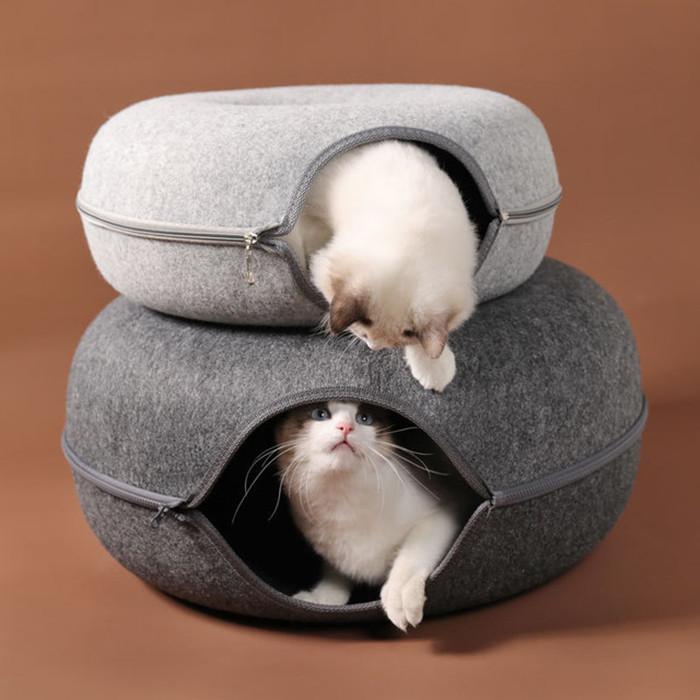 猫トンネル ベッド フェルト ドーナツ型 ファスナー 直径60cm/50cm