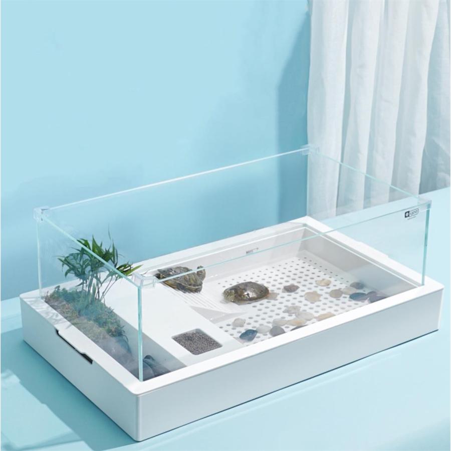 亀の水槽 ガラス タートルタンク 大きい 亀 広い 飼育ケース カメの家 見やすい オープン型 水替え便利 沈殿 パーツ分解 ズレにくい