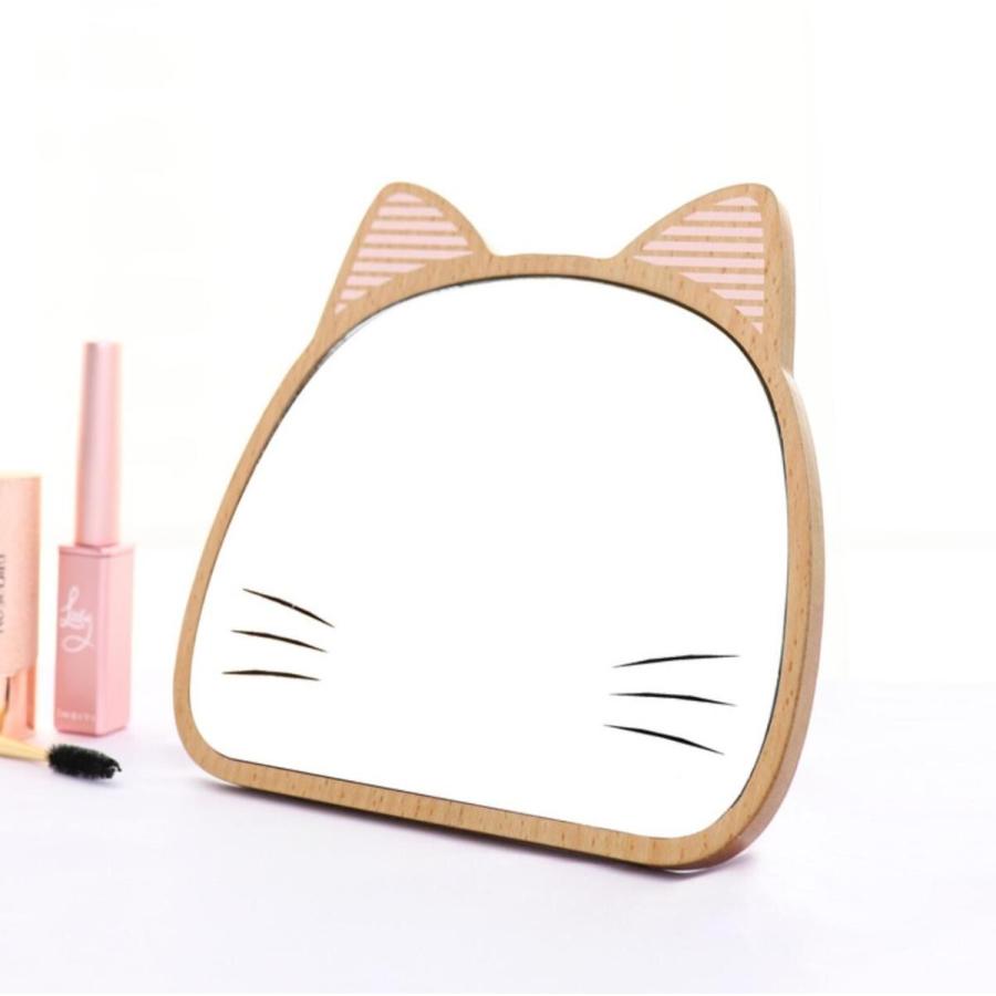 卓上ミラー 卓上鏡 スタンドミラー 木製 可愛い 猫型 折りたたみ