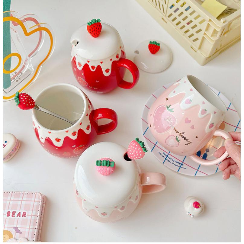 陶器マグカップ ミルクコップ コーヒーカップ 可愛い いちご お茶