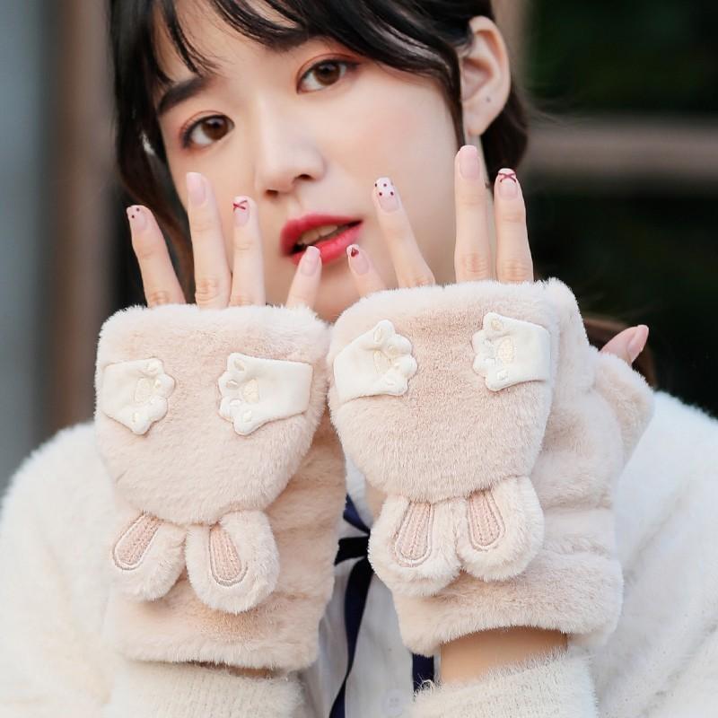 手袋 レディース かわいい 指なし ミトンカバー付き 厚手