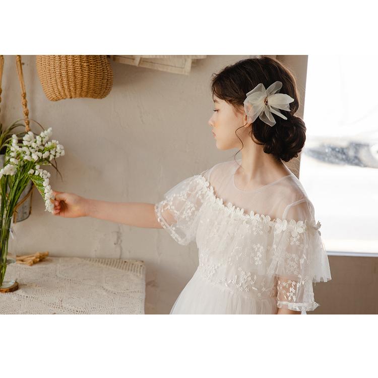 ドレス 女の子 子供 ひざ丈 ミモレ丈 レース 刺しゅう 可愛い ピアノ