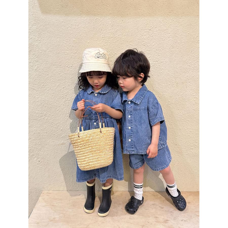 子供服 女の子 男の子 デニム ワンピース シャツ 短パン ペアルック 