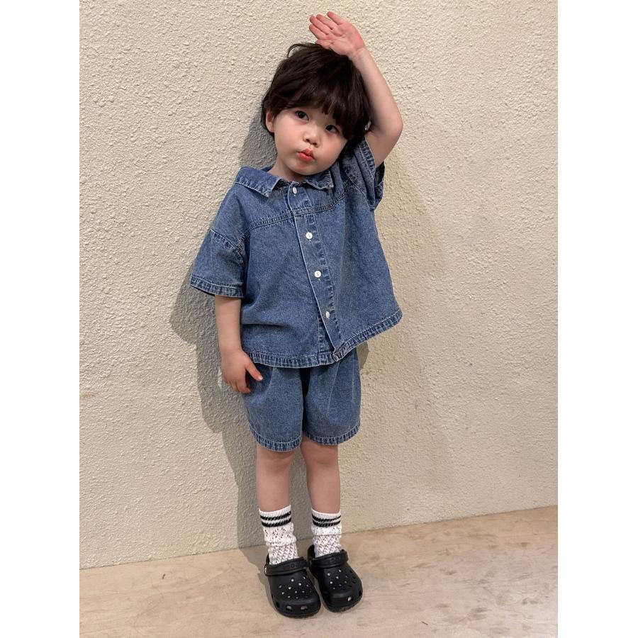 子供服 女の子 男の子 デニム ワンピース シャツ 短パン ペアルック 