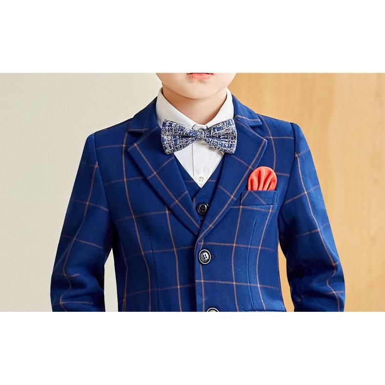 男の子 スーツ フォーマル 子供スーツ 紳士服 6点セット チェック柄 紺