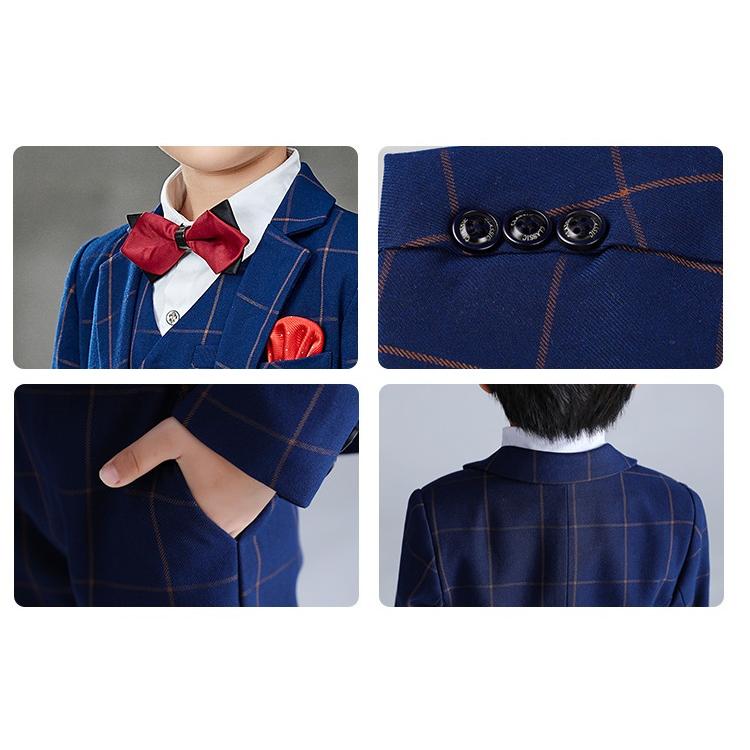 男の子 スーツ フォーマル 子供スーツ 紳士服 6点セット チェック柄 紺
