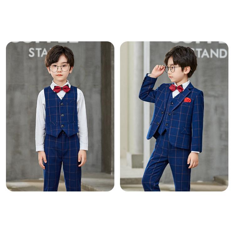 男の子 スーツ フォーマル 子供スーツ 紳士服 6点セット チェック柄 紺