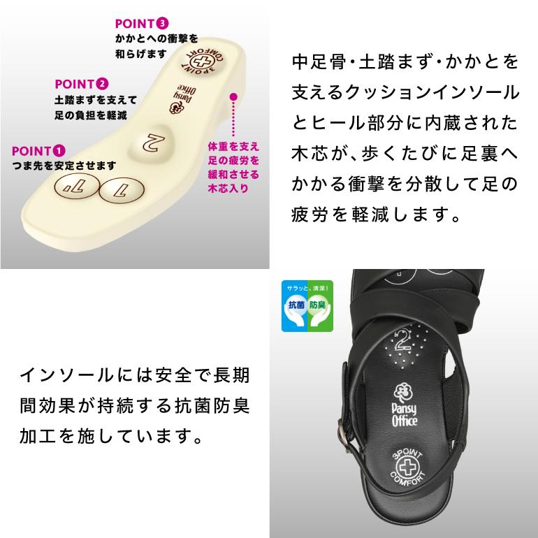 オフィスサンダル ナースサンダル サンダル レディース ナース 黒 白 履きやすい 大きいサイズ 靴 パンジー pansy BB5302 | PANSY | 10