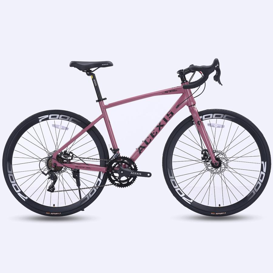 RIPSTOPロードバイク SHIMANO 16段変速 ピンク ロードバイク 自転車 ACEXIS L-TWOO 16段変速 適応身長160cm以上 前輪
