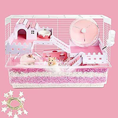 メーカー取寄品 ハムスターケージ 飼育ケージ 小動物ケージ 可愛い 3階 滑り止め 贅沢セット ハムスター回し車 持ち運びやすい 回し車 給水ボトル バスルーム 食器 限時セール Murad Com Jo