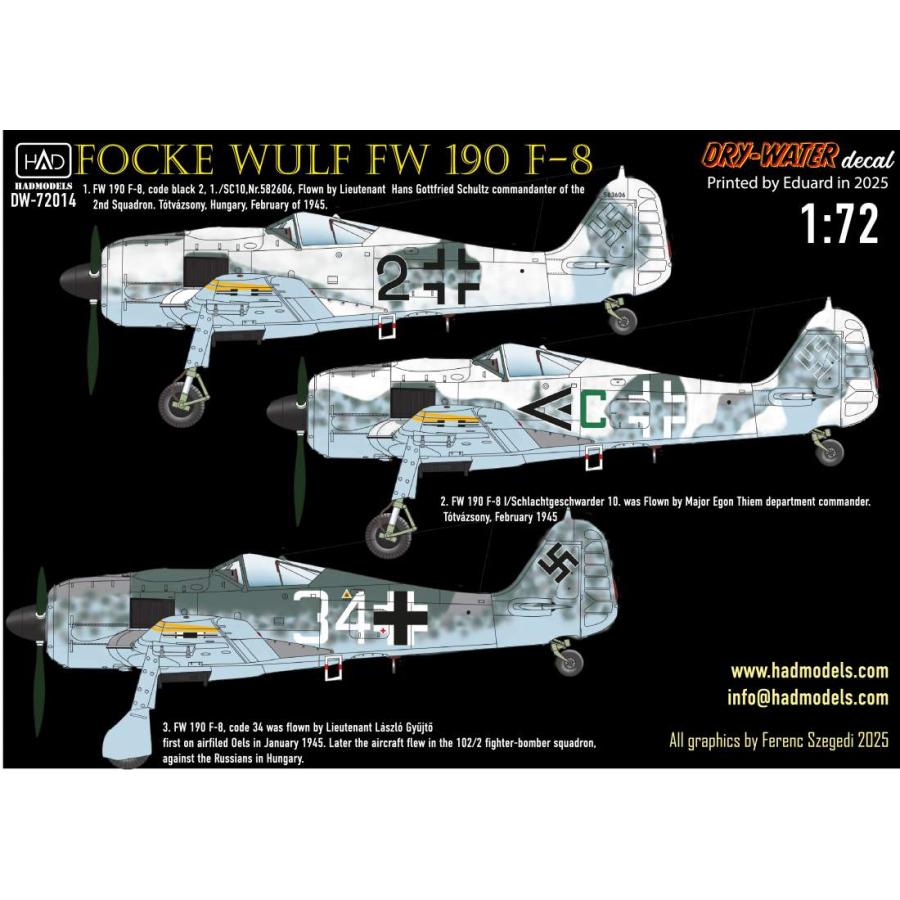 HADモデル DW-72014 1/72 FW 190 F-8 (グリーンC, ブラック2, ホワイト34) デカールシート : ホビー ...
