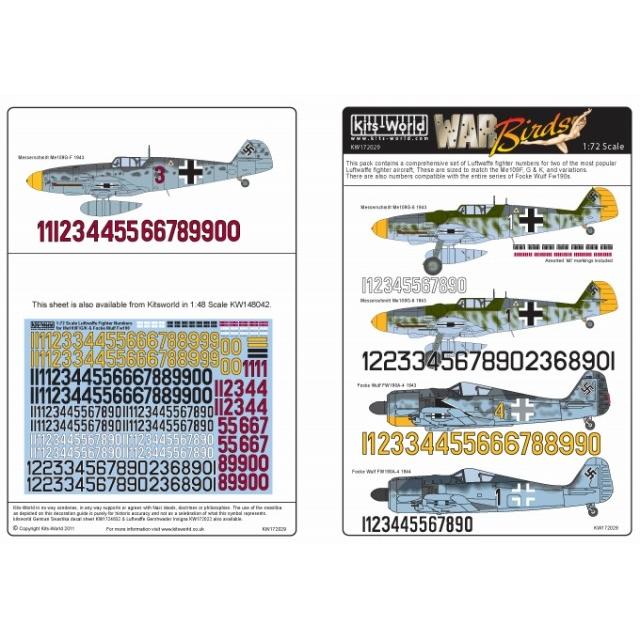 キッツワールド KW172029 1/72 ドイツ空軍 機体番号デカール Bf109F/G