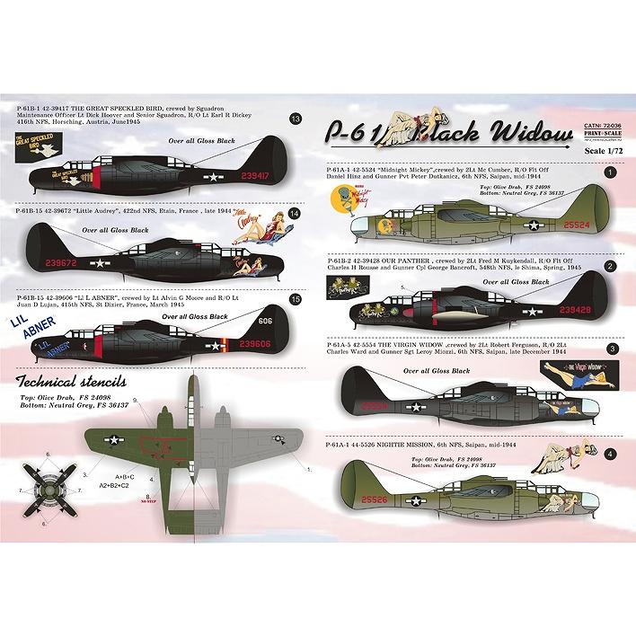 送料 プリントスケール 72-036 1/72 P-61 ブラックウィドウ : ホビー