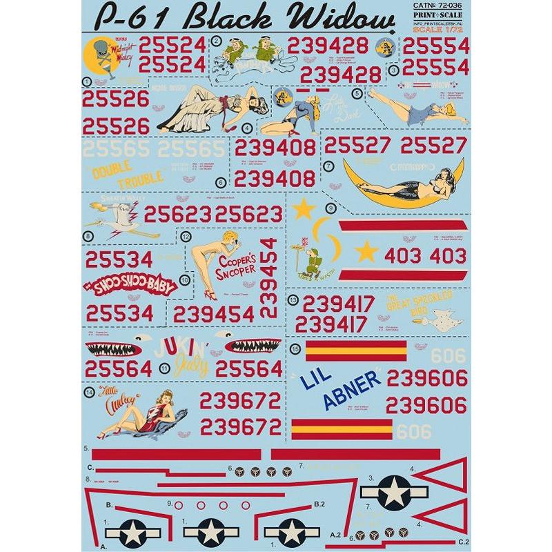 送料 プリントスケール 72-036 1/72 P-61 ブラックウィドウ : ホビー
