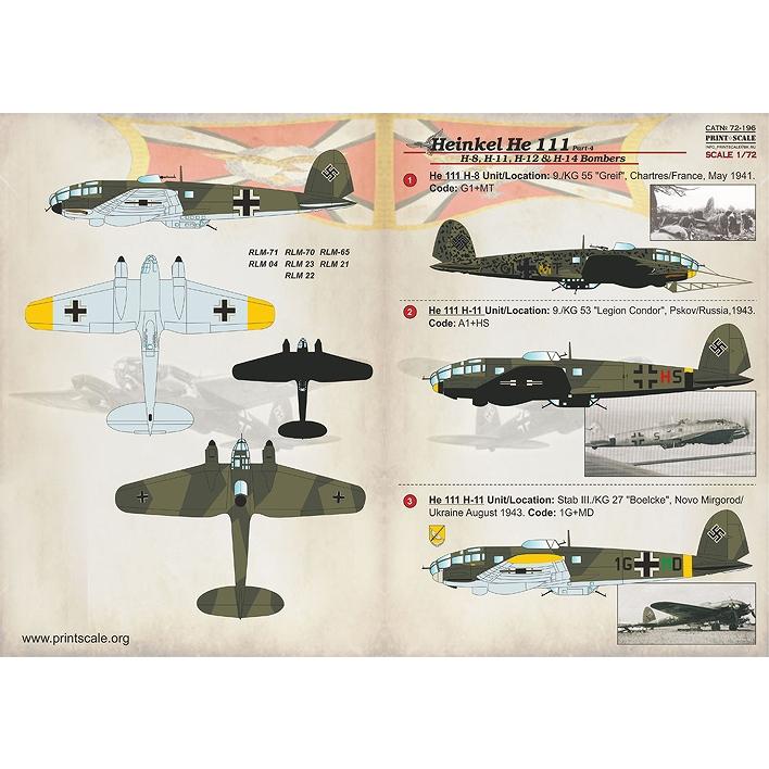 プリントスケール 72-196 1/72 ハインケル He-111 Part 4