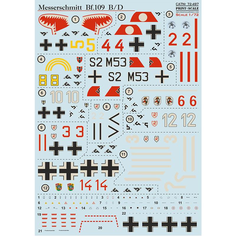 プリントスケール 72497 1/72 メッサーシュミット Bf-109 B-D : ホビー