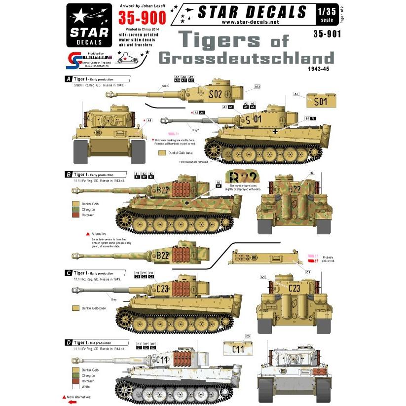 スターデカール 35-900 1/35 グロスドイッチュラント師団 タイガーI 初期型・中期型・後期型 1943-45｜panzerlehr