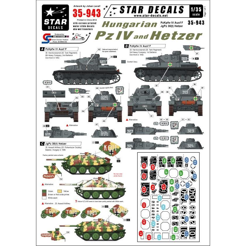 スターデカール 35-943 1/35 ハンガリー軍 IV号戦車,ヘッツァー