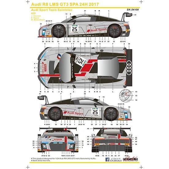 SKデカール SK24108 1/24 アウディ R8 LMS GT3 SPA 24H 17 スポーツ
