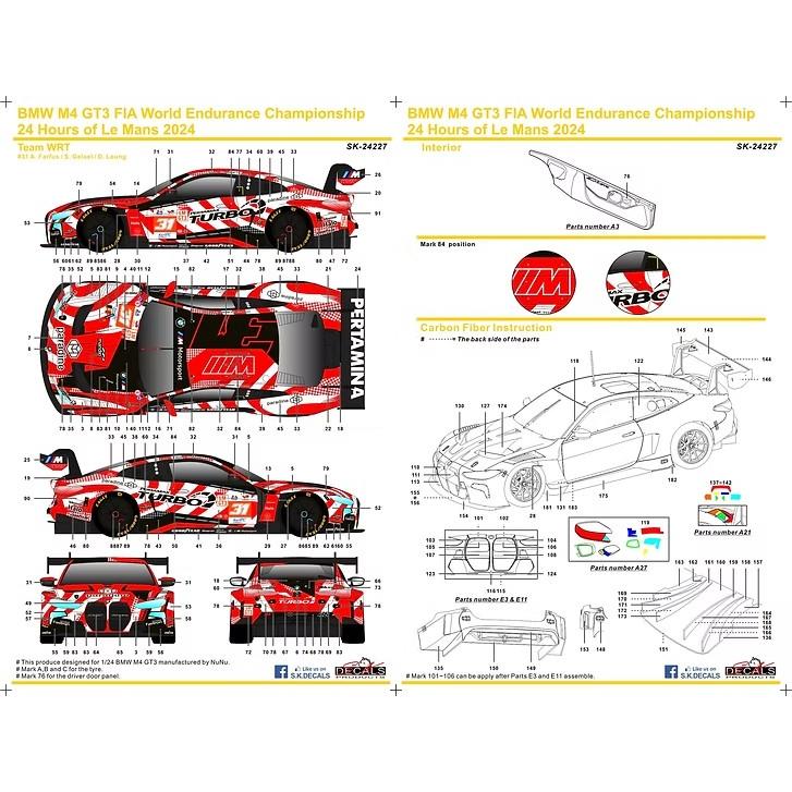 SKデカール SK24227 1/24 BMW M4 GT3 FIA世界耐久選手権 ル・マン24