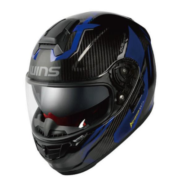 WINS A-FORCE RS FLASH タイプC カーボンｘアルマイトブルー インナーバイザー内蔵 カーボン フルフェイス ヘルメットの画像