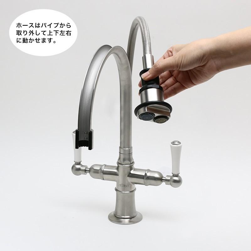 蛇口 キッチン ステンレス シャワー スプレー 混合栓 スワン型 2レバー 水道 水栓 高級 輸入 Hornbeam Ivy