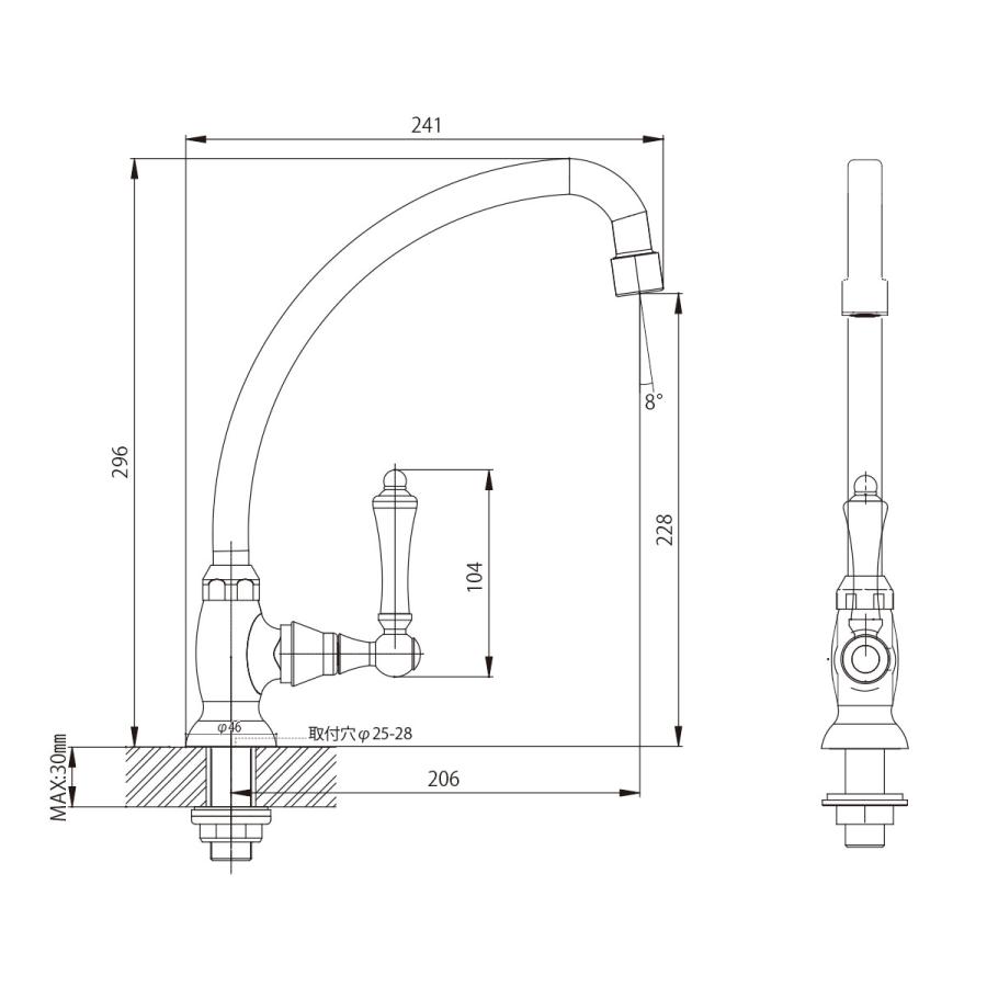 おしゃれ 蛇口 1PLVG JODEN輸入水栓 レバーフォーセットCL（ブラス