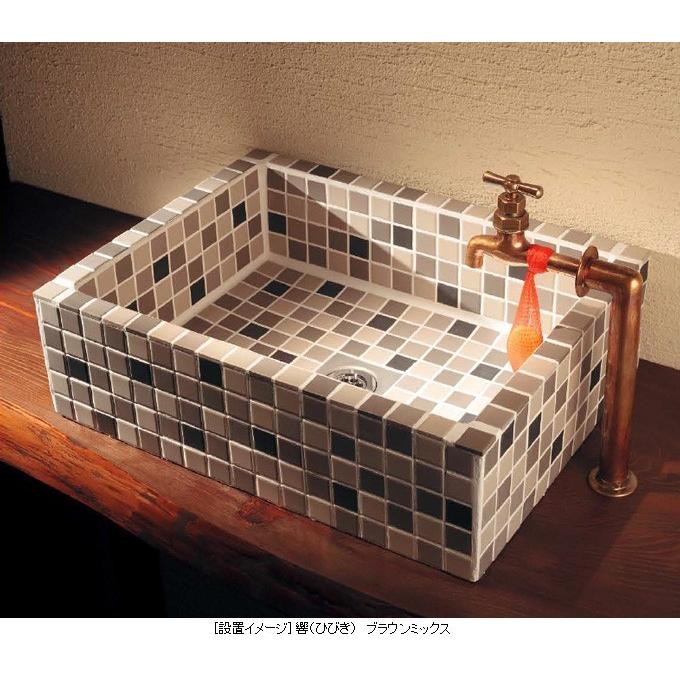 ハンドメイド角型洗面器 響(ホワイト) レトロなタイル地の ハンドメイド角型洗面器 響(ホワイト) レトロなタイル地の