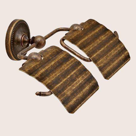 レトロな古色仕上げのダブルトイレットペーパーホルダー ダブルペーパーホルダー 真鍮古色調仕上げ アンティーク古色仕上げ Diy 工具 おしゃれな2連トイレットペーパーホルダー アンティーク古色仕上げ 個性派水回りショップ パパサラダ